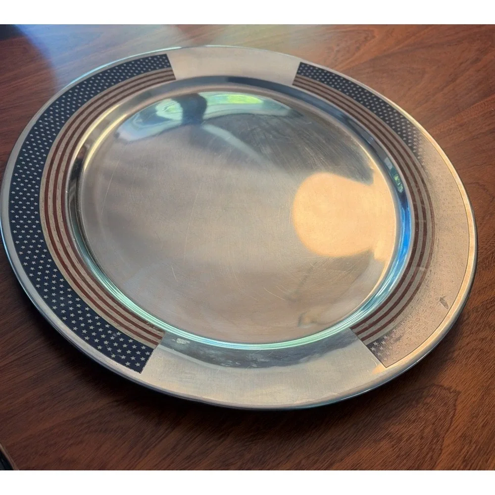 Vintage Colonial Warren Kimble‎ Silverplate Oval Patriotic Serving Platter Tray